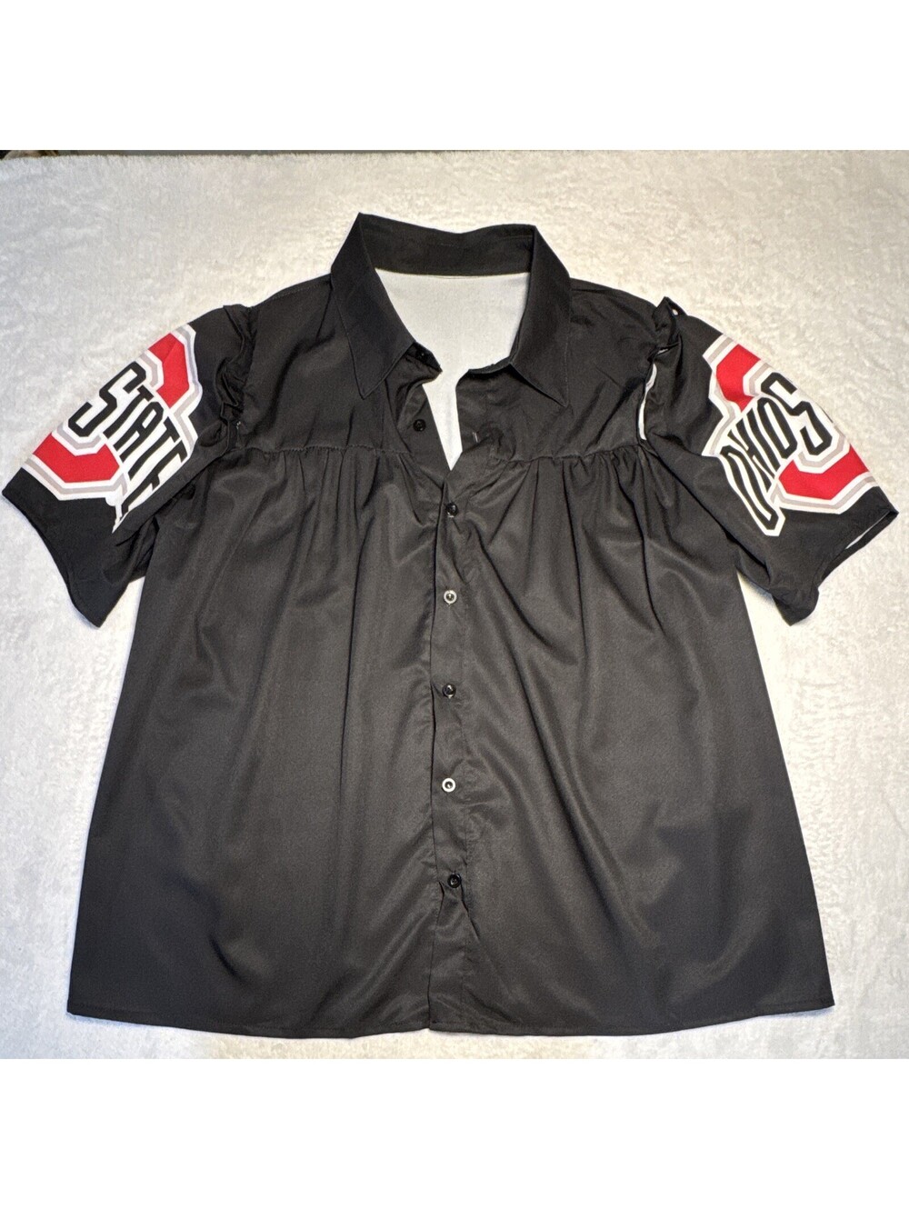 Ohio State Buckeyes Black Button Front Short Sleeve Shirt Size M